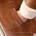Women′s Lamb Leather and Shearling Coat Long Style